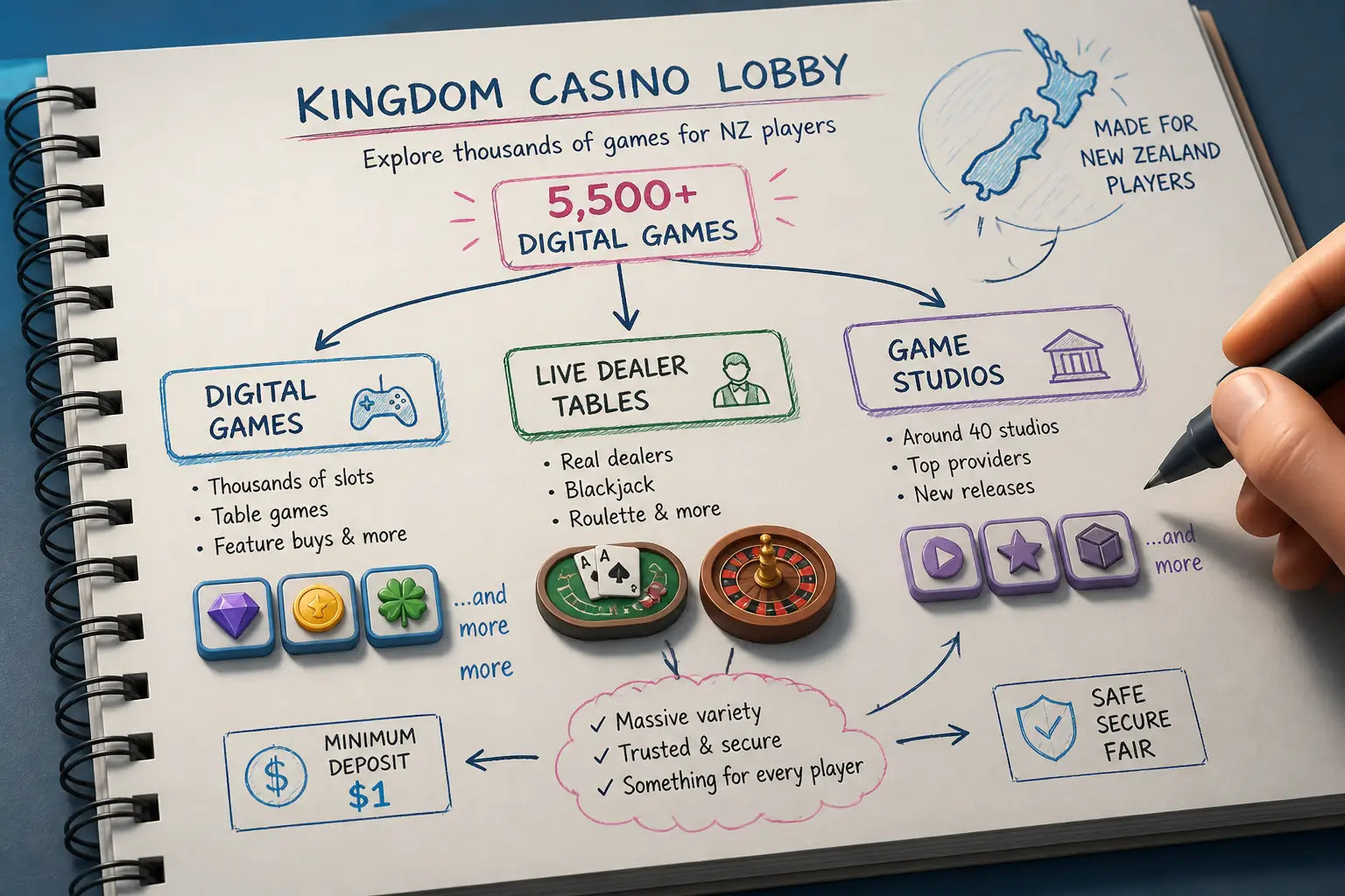 Kingdom Casino Games & Slots in New Zealand visual guide for Kingdom Casino
